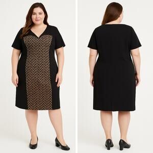 Connected Woman Chevron Panel Black & Tan Career‎ Dress 24W